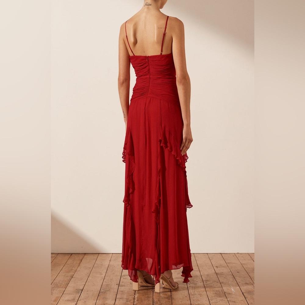Shona Joy Red Maxi Dress with Ruffle Details - Picture 2 of 4